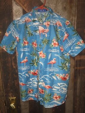 SSLR Kids Tropical Flamingo Button-Up Shirt - Blue